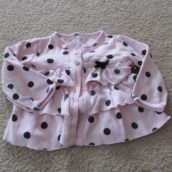 Carters Pullover Ruffle Shirt Girls 9M Pink Brown Polka Dot Long Sleeve 2 Button - Picture 5 of 5